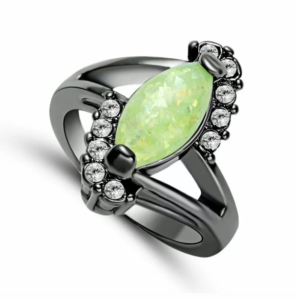 New Marquise Cut Fire Opal Black Gold Ring. - Picture 1 of 2